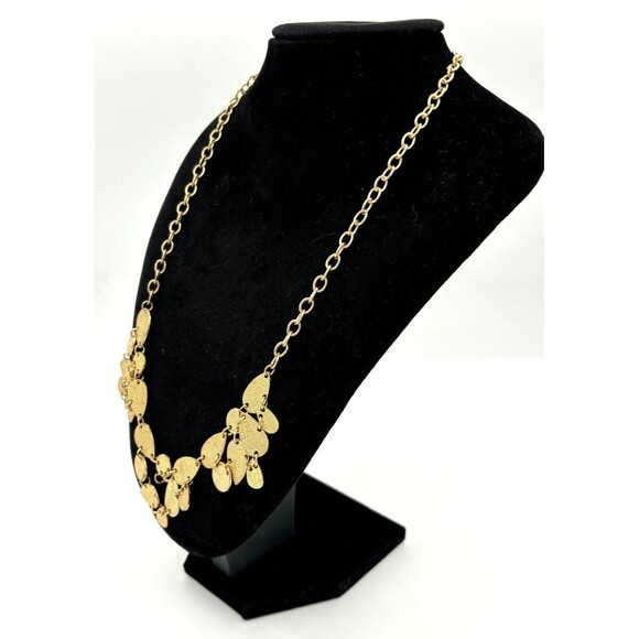 Boho‎ Style Gold Tone Textured Tear Drop Disk Chain Necklace Lobster Clasp EUC - Picture 8 of 13